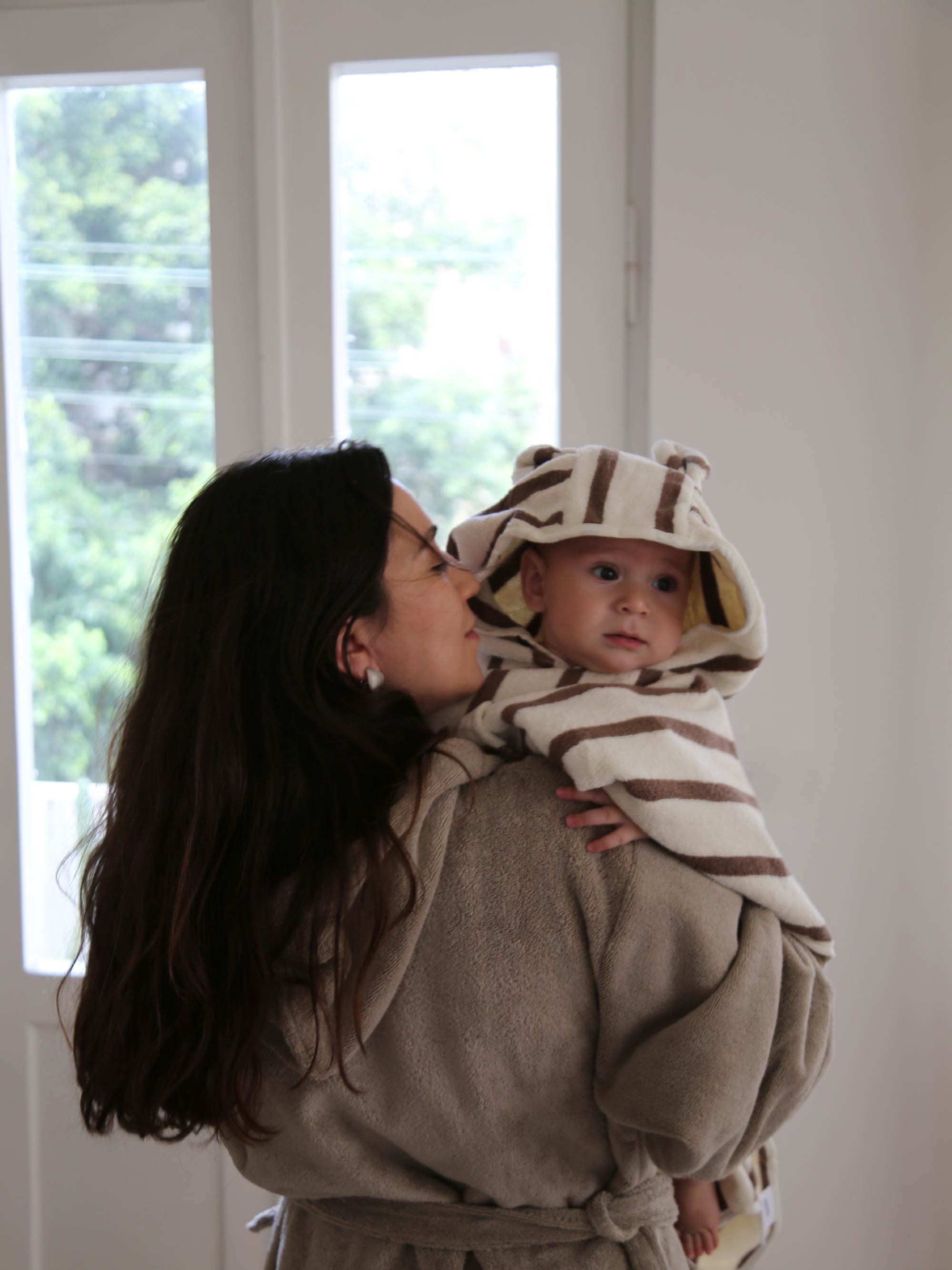 TAKEANAP plush cotton terry bathrobe in sand color