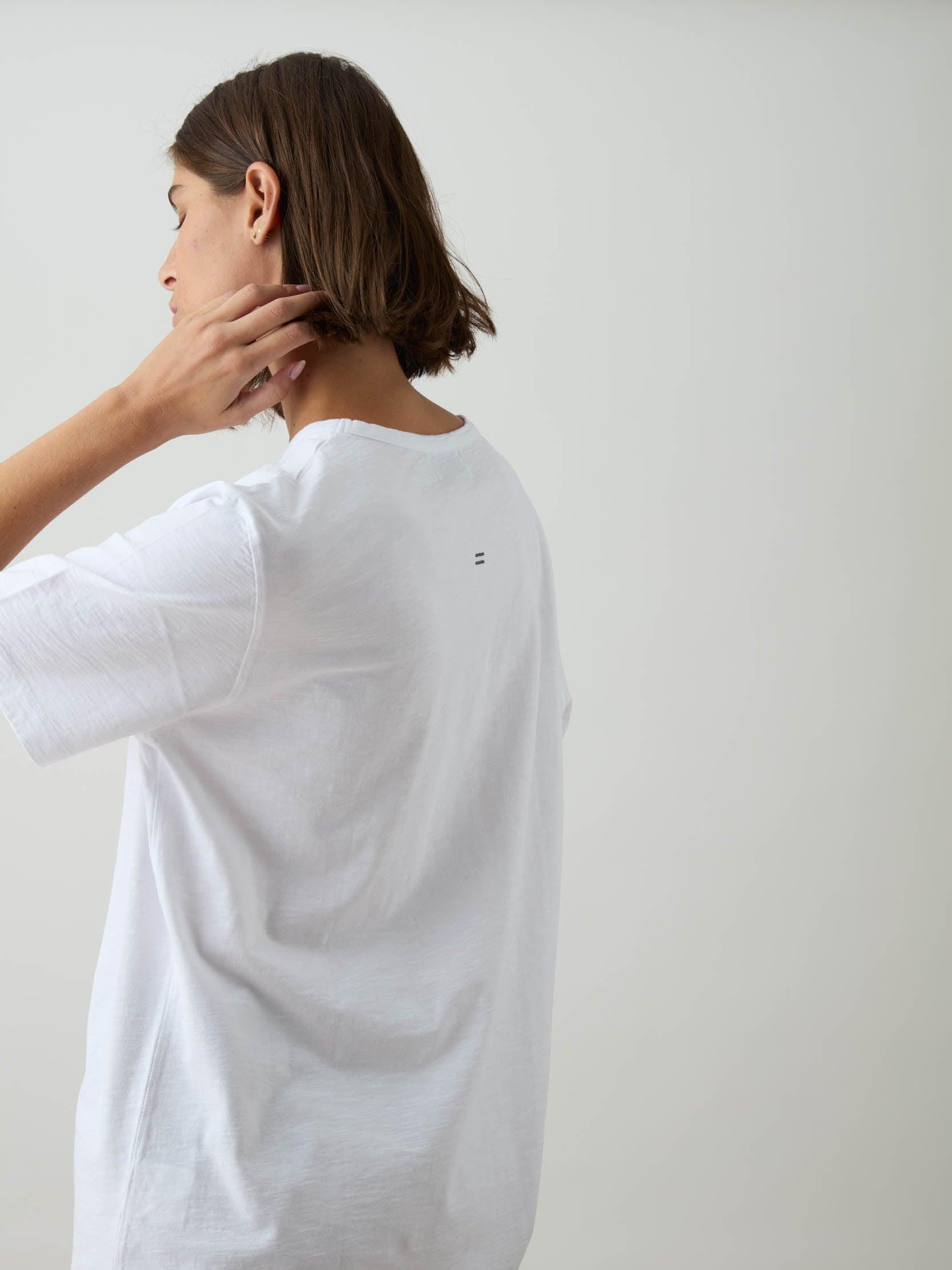 TAKEANAP organic cotton oversized tee in white on a person