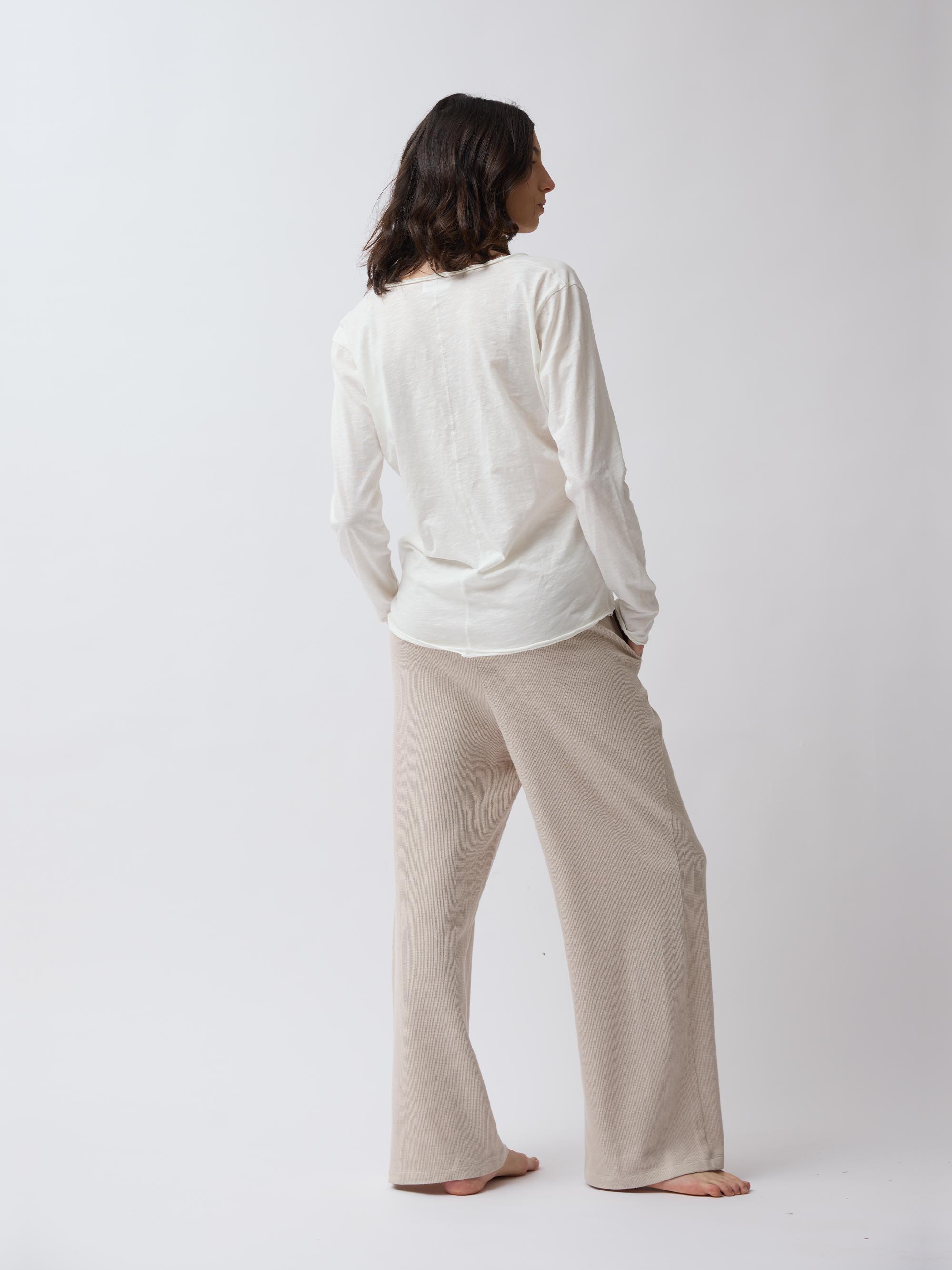 Organic Cotton Slub Long Sleeve V-Neck Tee – Ivory