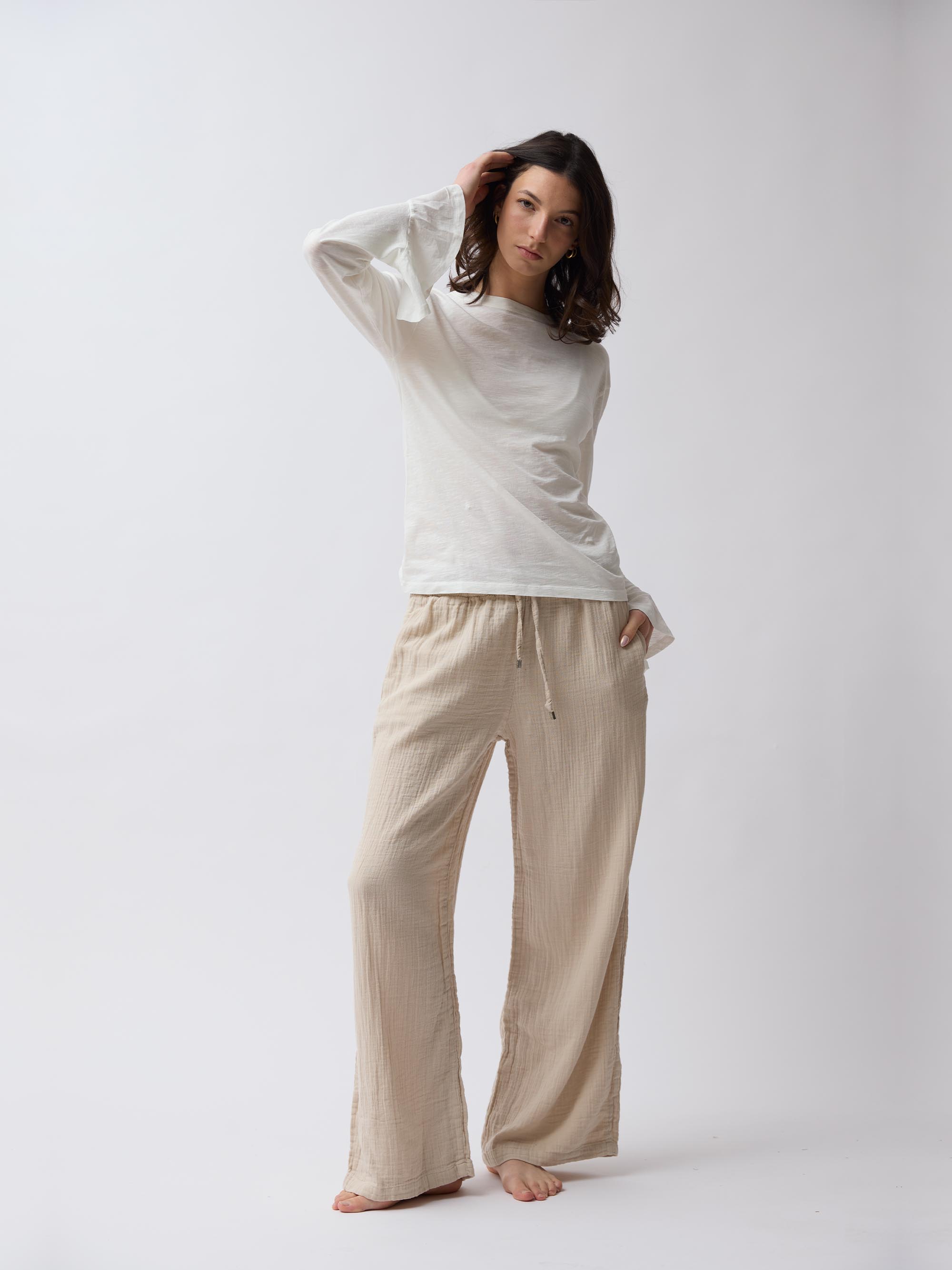 Organic Cotton Slub Bell Sleeve Shirt – Ivory