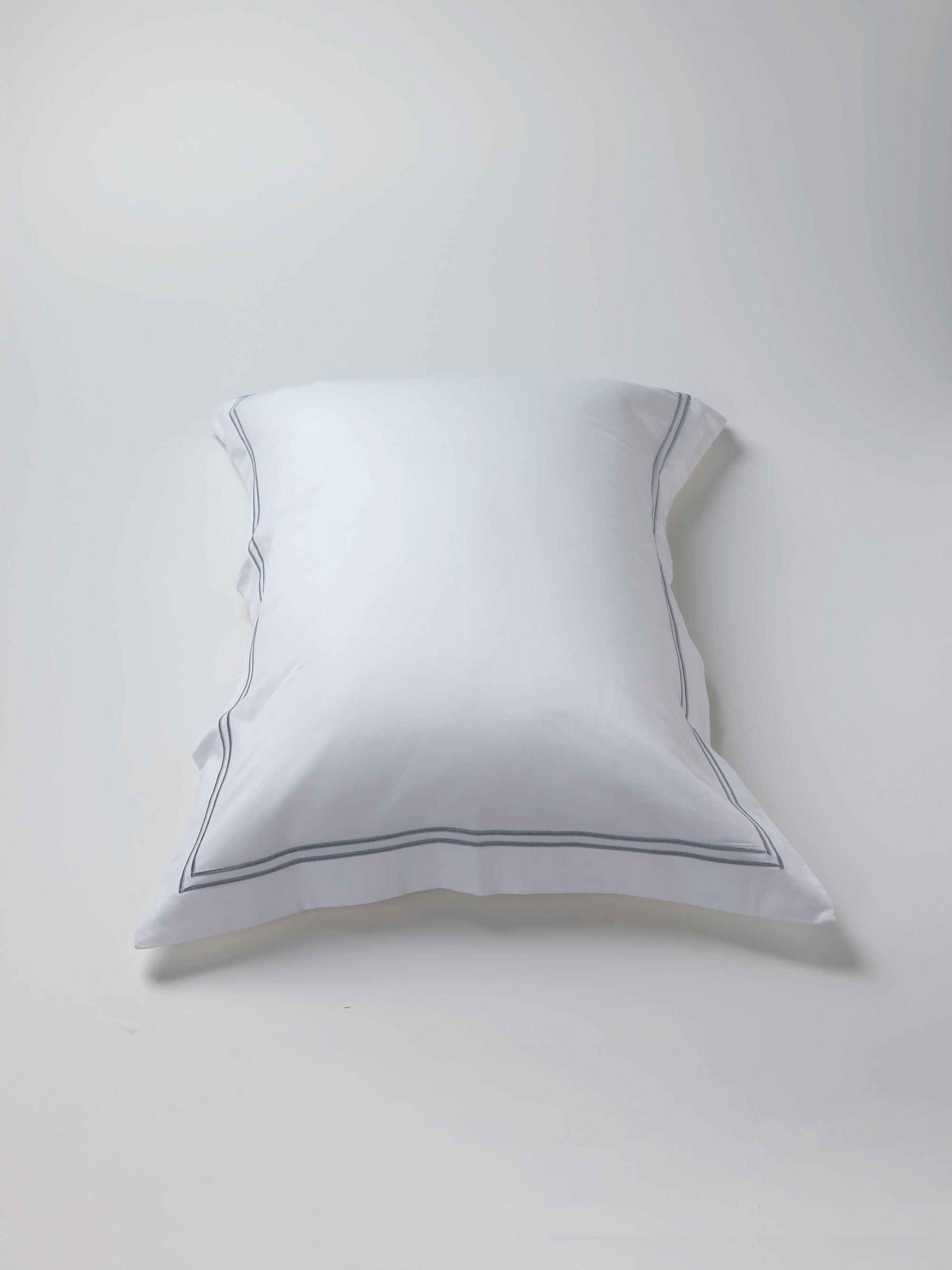 600 TC Cotton Sateen Duvet Cover Set – White with Double Embroidered Trim - Sky