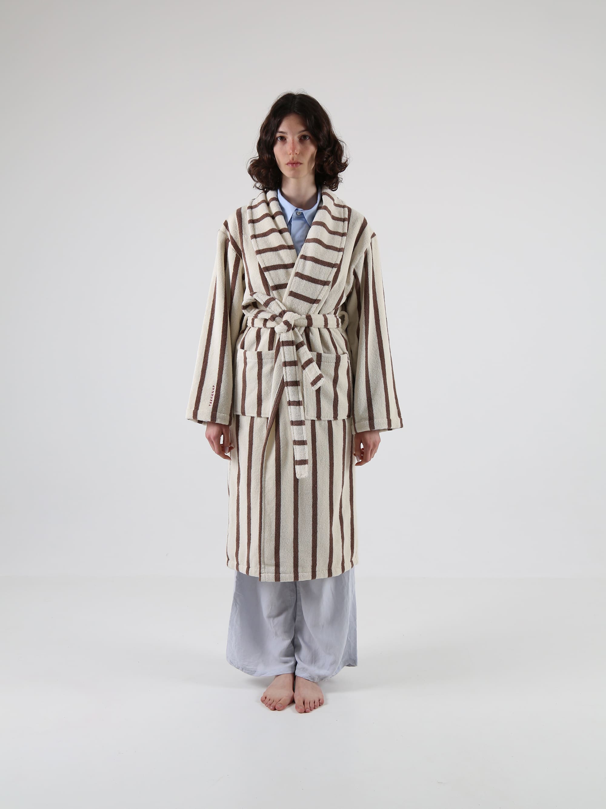 TAKEANAP Stripes cotton bathrobe in mocha