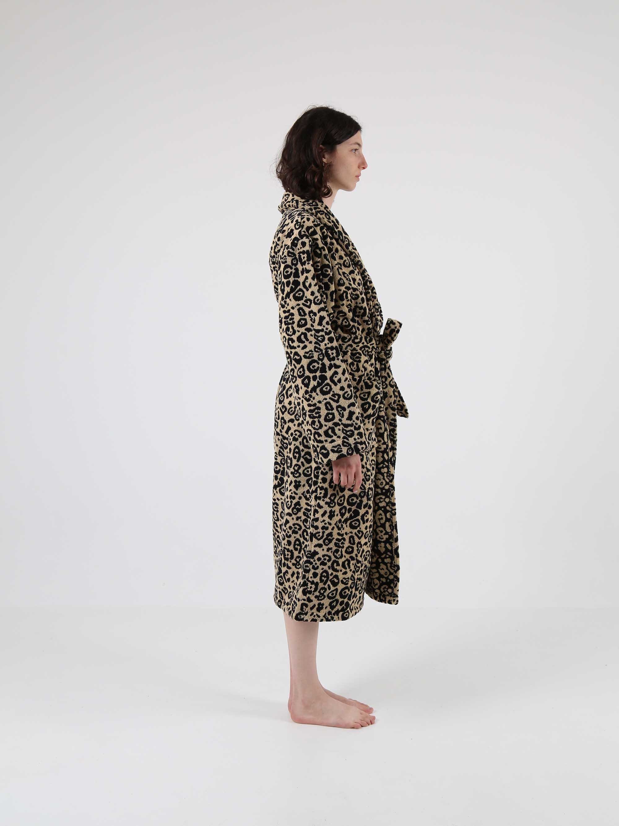 TAKEANAP leopard print cotton bathrobe on a hanger