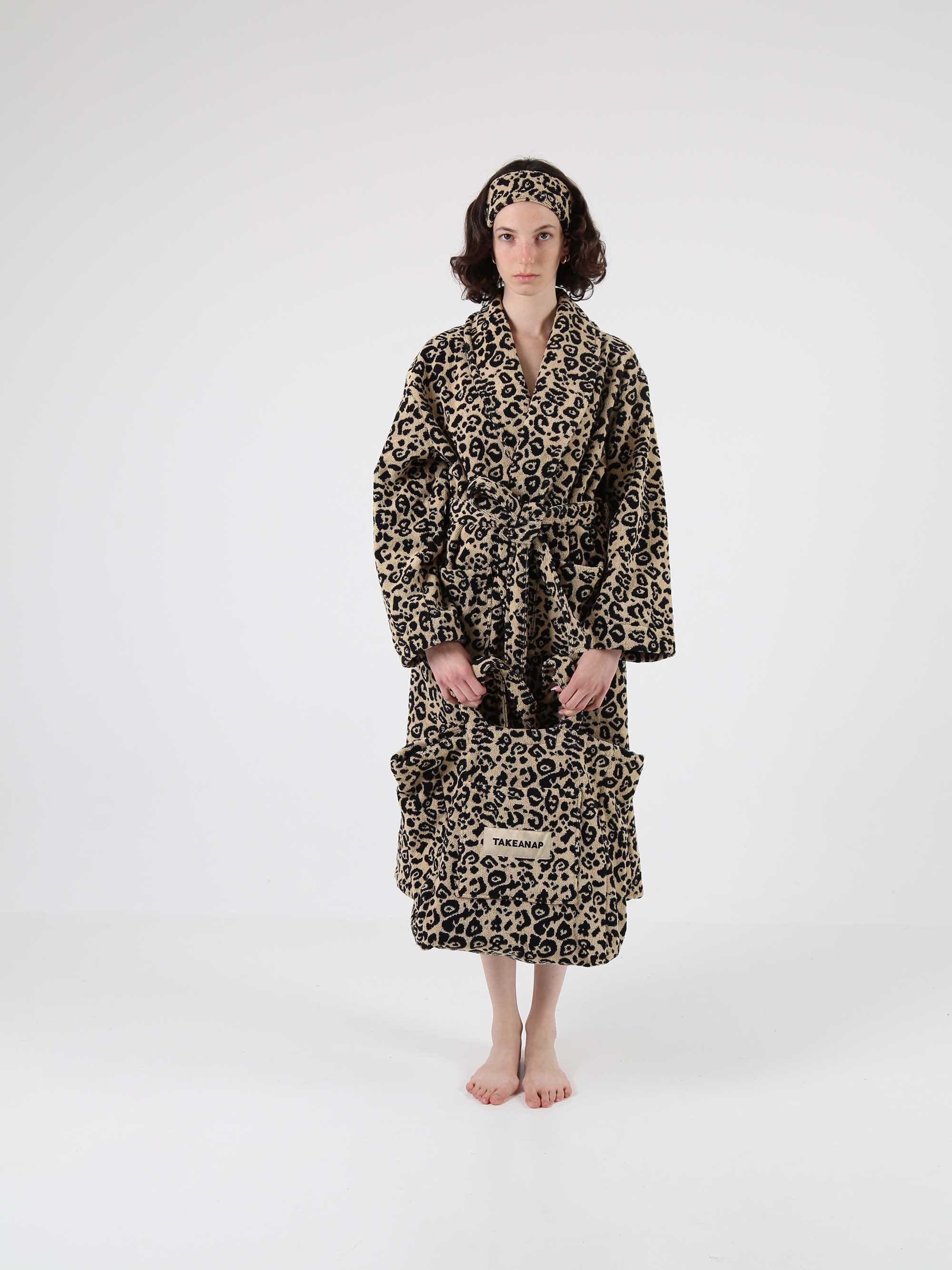 TAKEANAP leopard print cotton bathrobe on a hanger