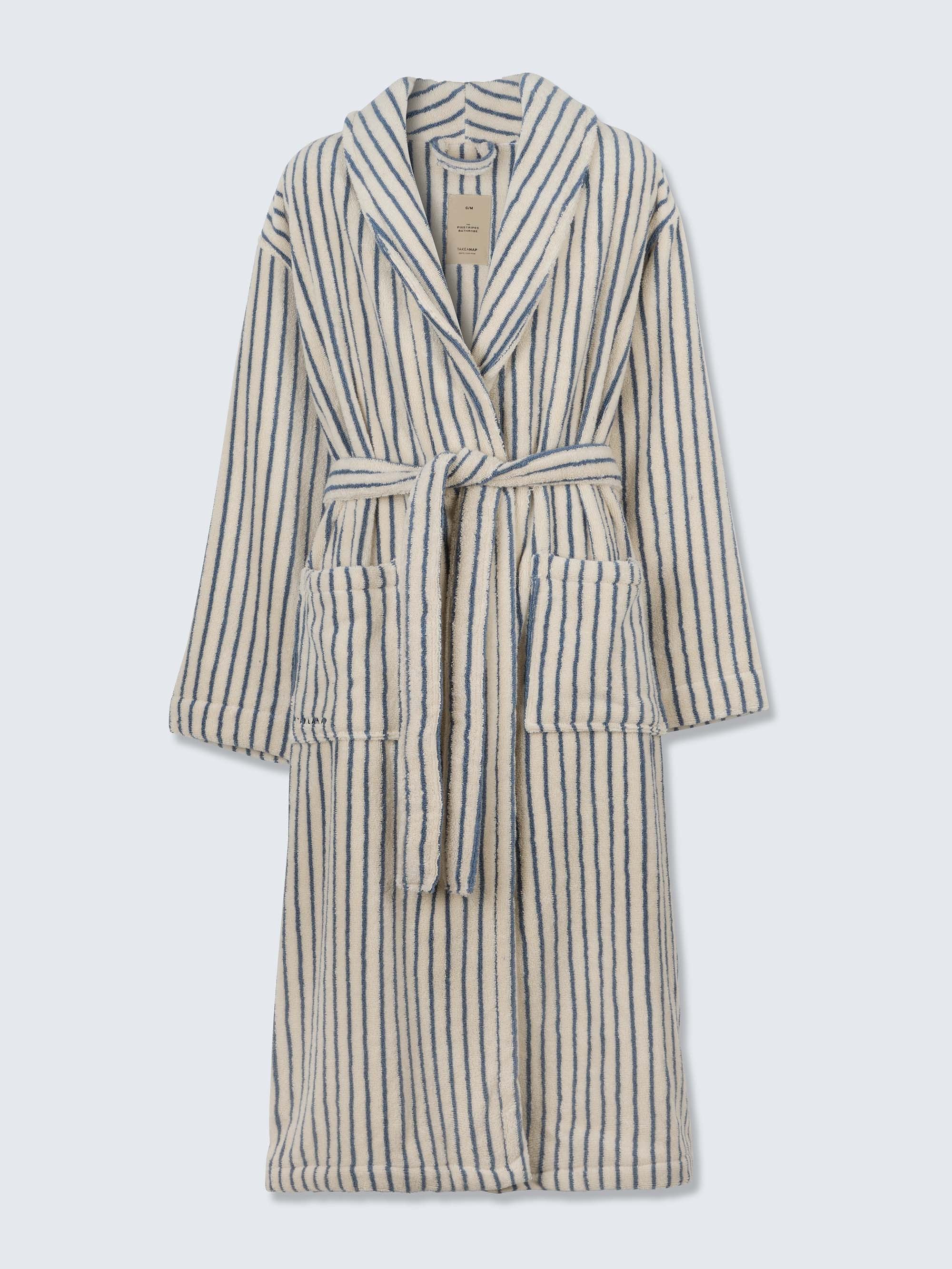 Aqua Pinstripes Organic Cotton Terry Bathrobe – 500 GSM, Zero-Twist, Corwell Loop | TAKEANAP