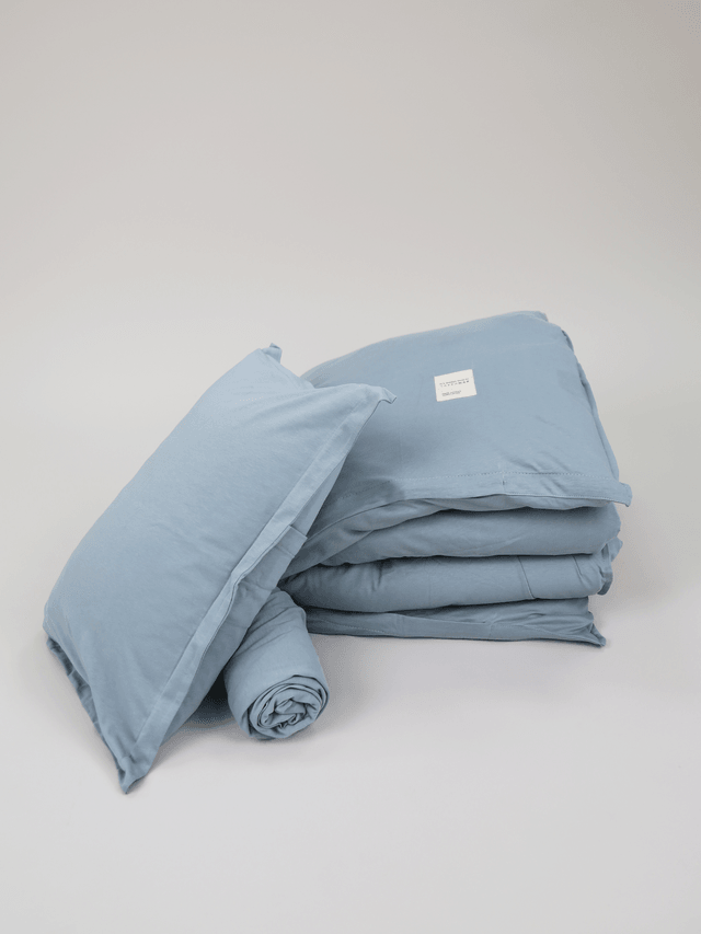 מצעים למיטת מעבר ותינוק ג'רסי Oxford - אקווה