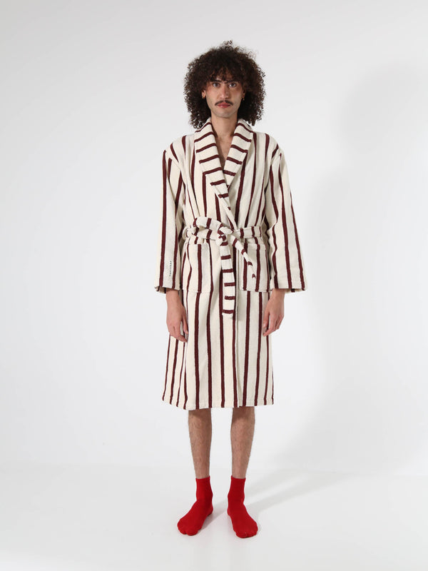 TAKEANAP Stripes cotton bathrobe in tabaco