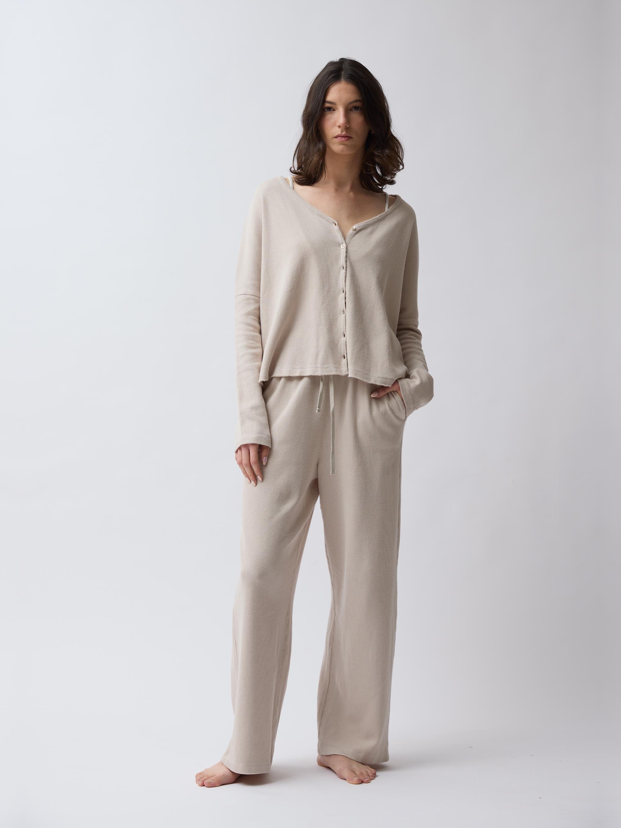 Double Wear Jacquard Cropped Button Shirt – Sand