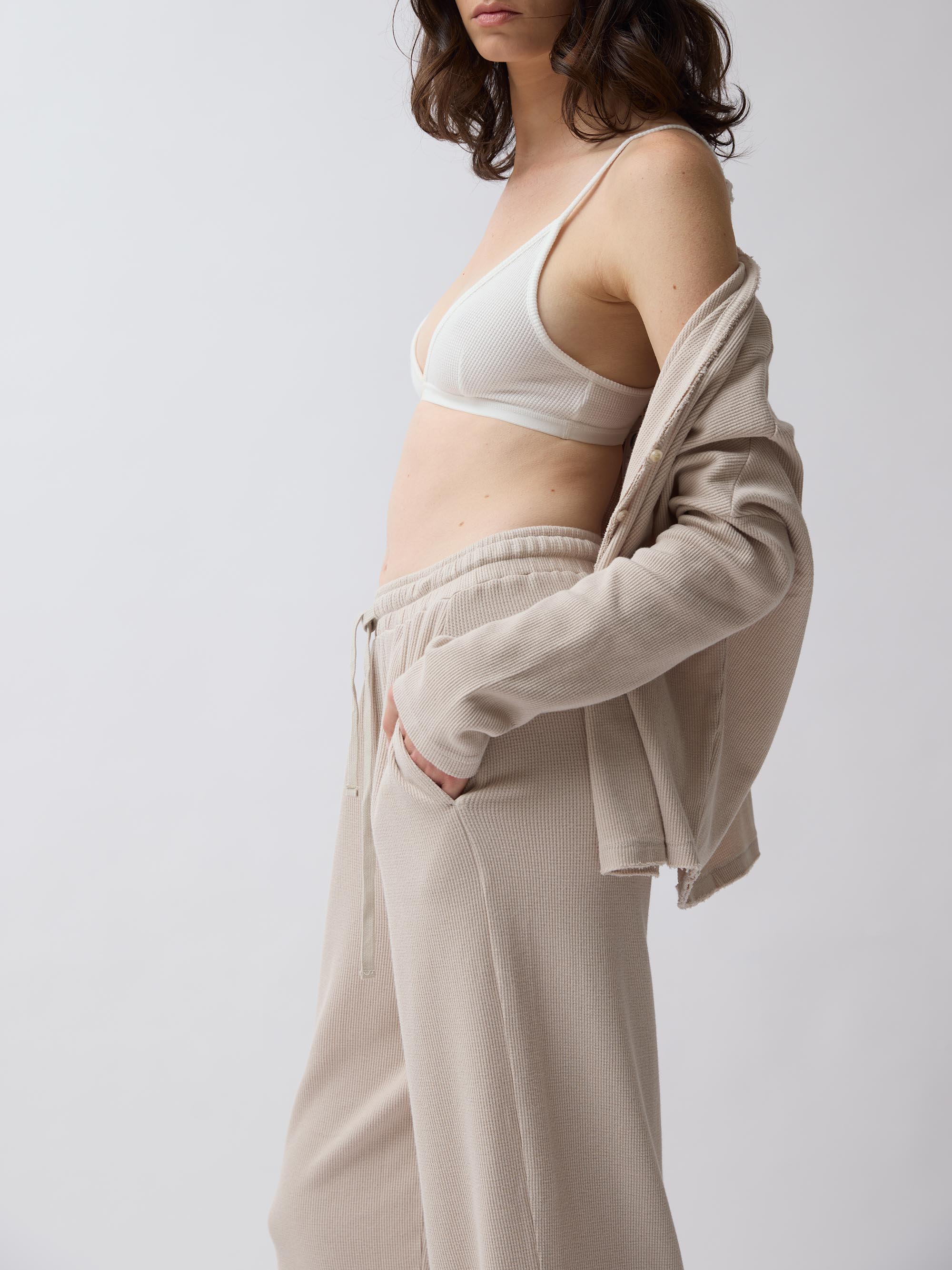 Double Wear Jacquard Cropped Button Shirt – Sand