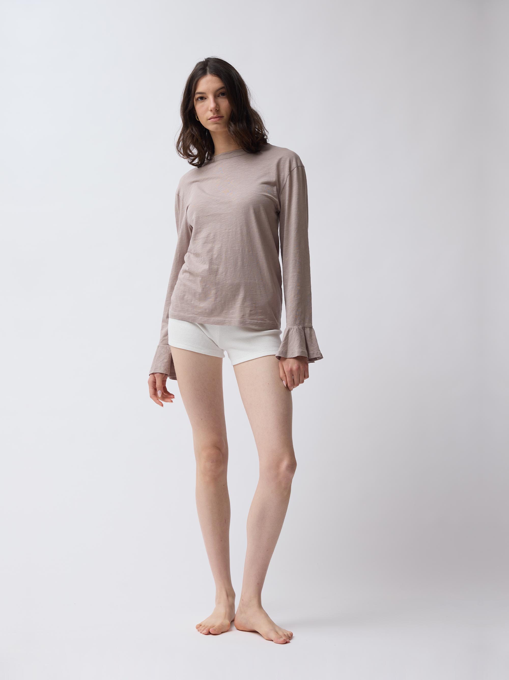 Organic Cotton Slub Bell Sleeve Shirt – Greige