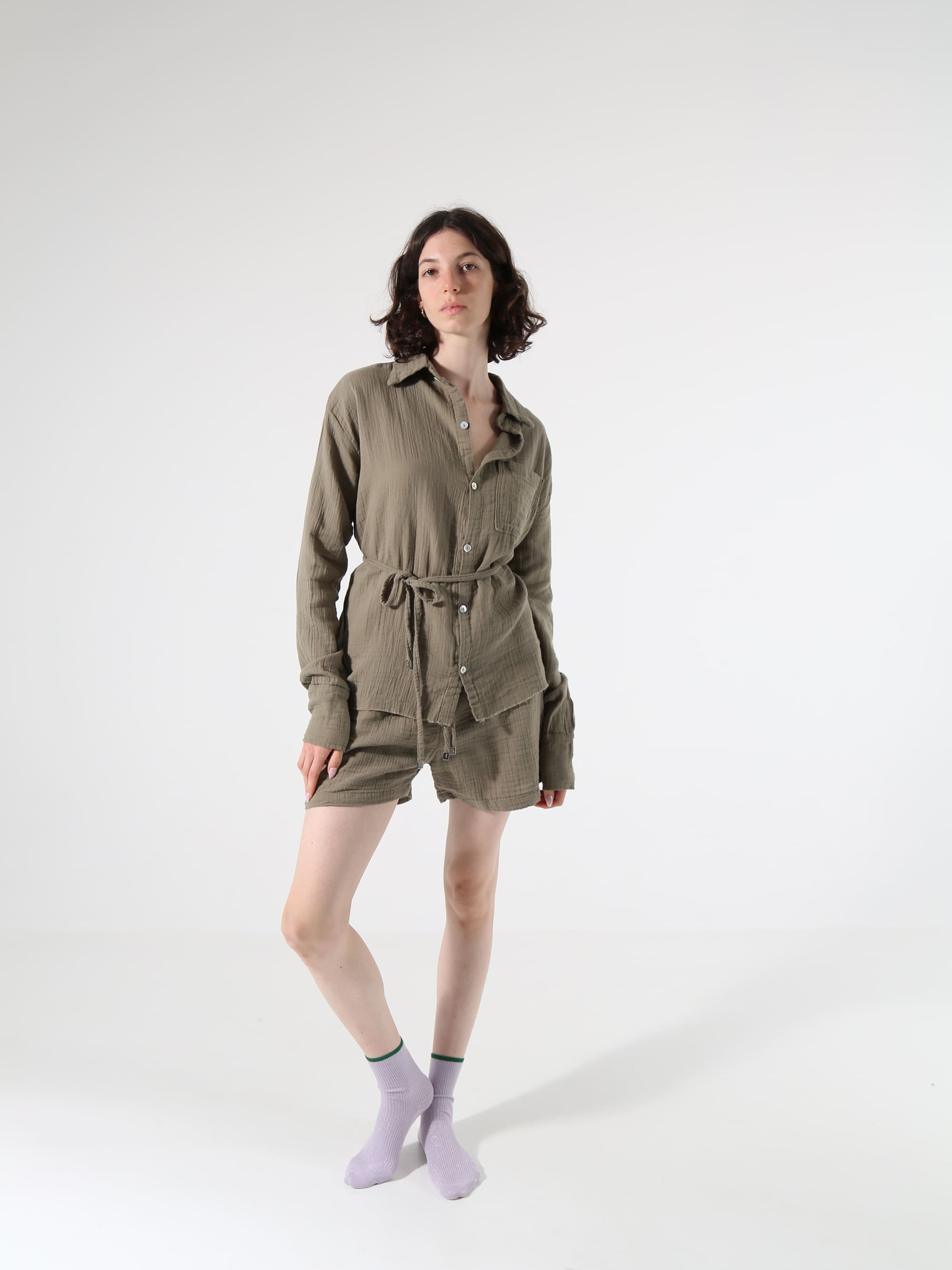 Muslin Tie-Waist Shirt – Olive