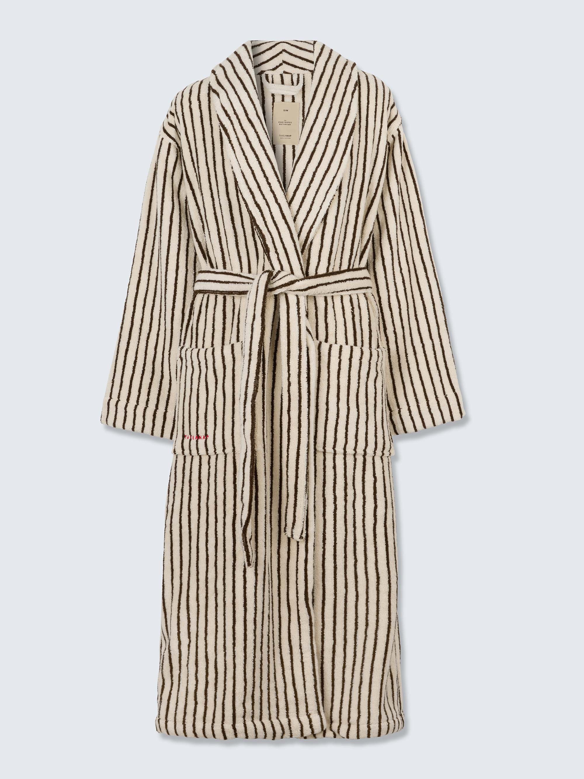 Browny Pinstripes Organic Cotton Terry Bathrobe – 500 GSM, Zero-Twist, Corwell Loop | TAKEANAP